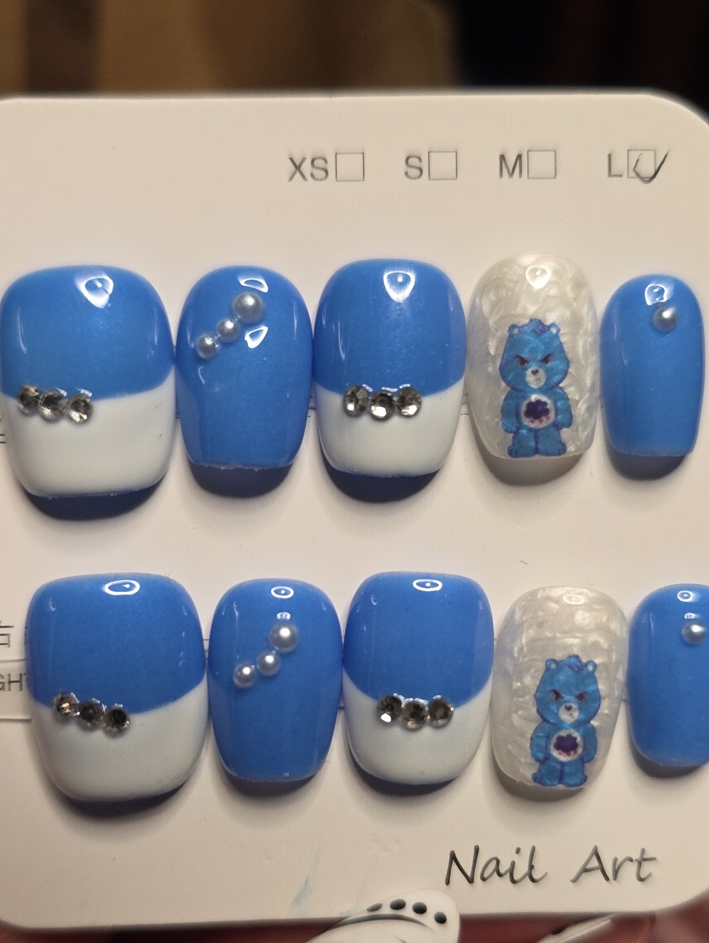 Blue & White Cute Bear Press-On Nail Set - Size Large